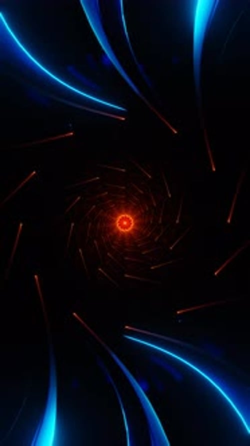 Vertical Video of Bright Neon Pulsations and Rotating Shapes in an Endless VJ Loop