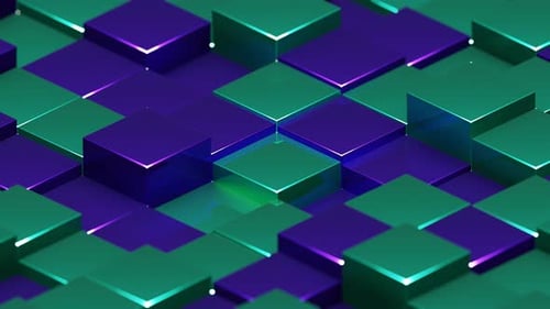 Türkisfarbener und violetter abstrakter Hintergrund mit glänzenden Würfeln VJ Loop in 4K