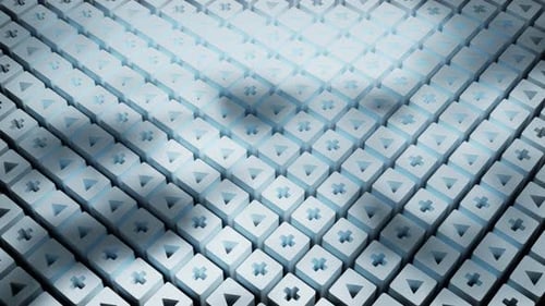 Pulsating 3D Geometric Cubes with Gaming Icons