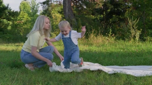 Happy Family Having a Picnic in the Park