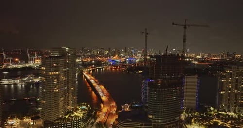 Night Drone View of Miami Beach South Beach Florida Cinematic Video of a Luxury Resort in Miami