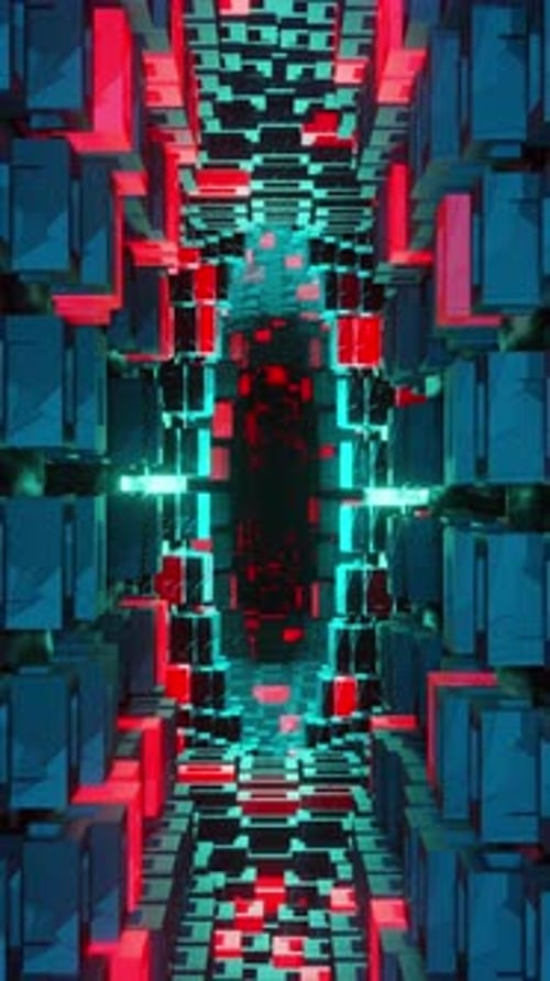Very colorful large room with many cubes. Looped animation