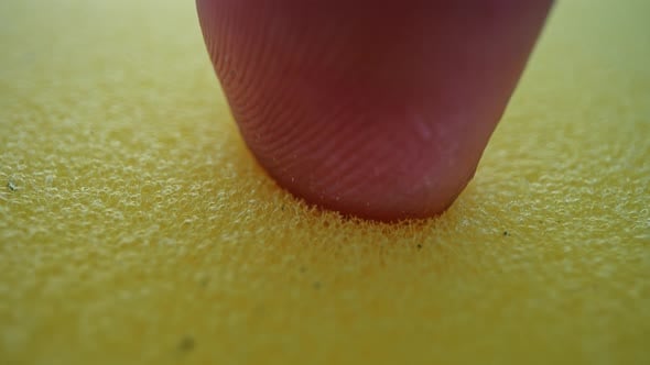 Finger Pressing Soft Yellow Sponge - Macro Close-Up , Science Stock ...