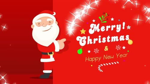 Cartoon Santa Claus Reveals Merry Christmas and Happy New Year Message