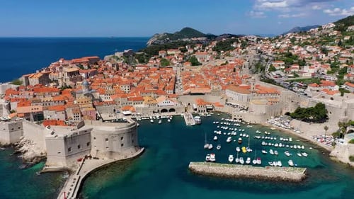 The aerial view of Dubrovnik, a city in southern Croatia fronting the Adriatic Sea, Europe. Old city