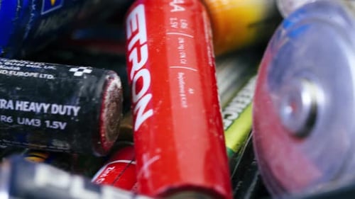 Close Up of Used Batteries for Recycling