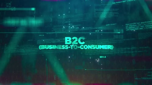 B2C-Wort (Business to Consumer) auf futuristischem Hightech-Hintergrund