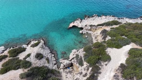 Aerial video above the beach of Voulisma Beach, Crete, Greece