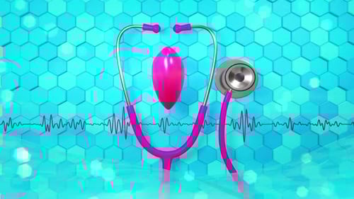 Medical Stethoscope Pulsing Heart and ECG Line Animation