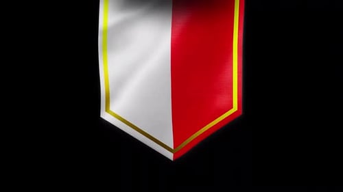 Animated Waving Red and White Pennant with Golden Trim