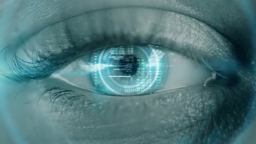 Blue Digital Eye with Binary Code Future Innovation AI Artificial Intelligence Hitech Technology