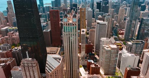 Splendid view of majestic skyscrapers in the downtown of Chicago.