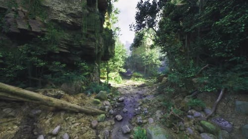 Secluded Mystical Grove Bathed in Gentle Evening Light and Fairy Glow