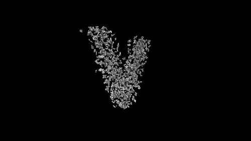 Letter V Made of Letters with Alpha Channel. 3D Font. Alphabet Letter Animation. Transparent BG