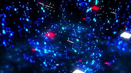 Futuristic Digital Data Cube Connecting Grid Animation