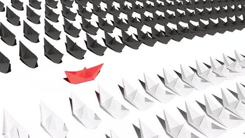 Red Paper Ship Boat Move Between Black and White Boats