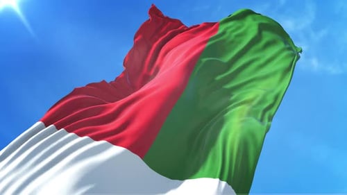 Realistic Fabric Flag Waving in Bright Blue Sky