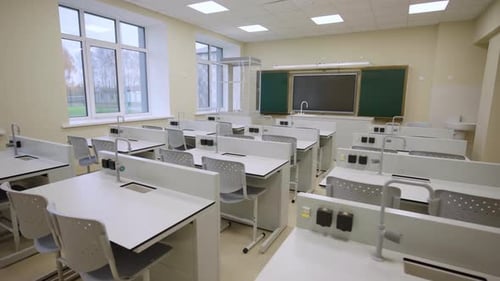 Student Workplaces Equipped with Sinks in Chemistry Class