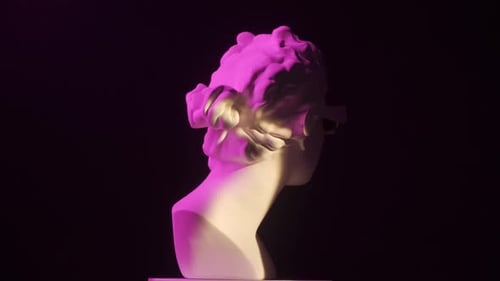 Closeup Shot Ancient Marble Bust Statue of Roman Era Woman in 3d Glasses Spinning Round on a