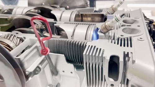 Closeup Operation of a Diesel Internal Combustion Engine Engine Details