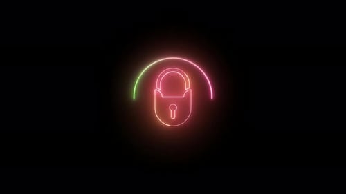 Glowing symbol of lock icon animated . motion graphics 4k videos . black background .