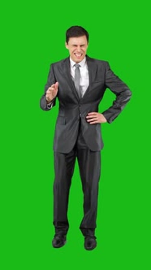 Unhealthy Businessman Coughing in Chroma Key Studio