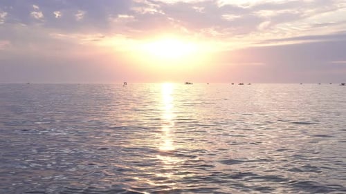 A Beautiful Sunset Over the Sea a Golden Sunny Path on the Surface of the Water