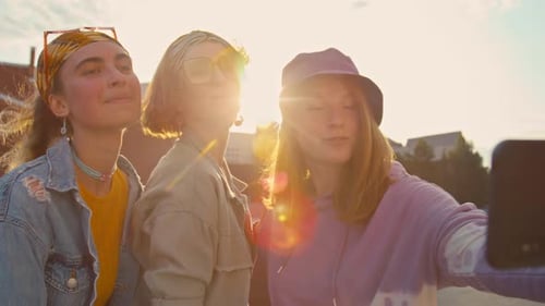 Teenage Girls Having Fun Taking Selfie Outdoor