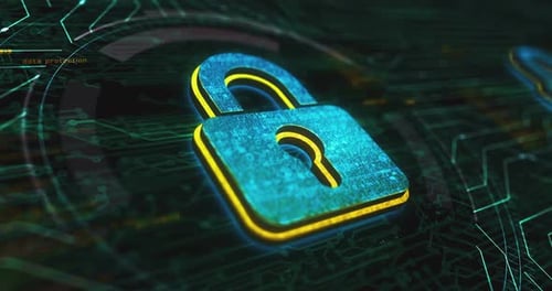 Animated Digital Padlock with Cyber Security Data Protection Background