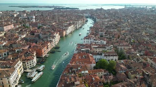 Venice Aerial View of Rialto Bridge Crossing the Grand Canal Italy