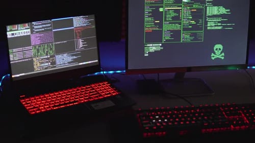 Computer screen performing cyber attacks