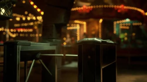 Empty Amusement Park at Night with Illuminated Rides and Eerie Quietness