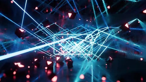 Glowing neon lines tunnel