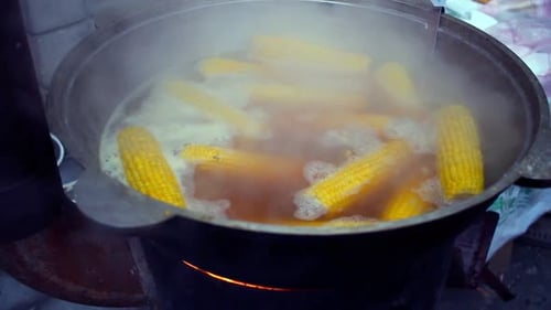 Corn on the Cob Boiling in a Large Pot
