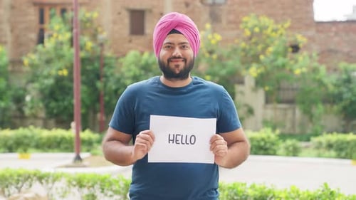 Sikh Indian Man Holding Hello Poster