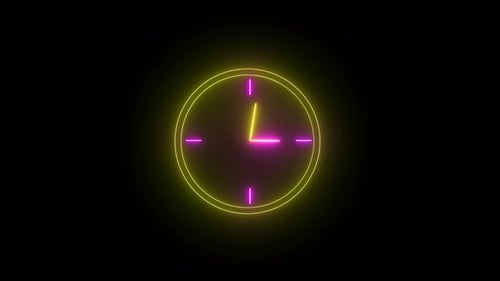 Animação analógica de relógio brilhante, loop de 12 horas. relógio de néon, Vd1151