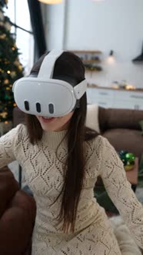 Woman Exploring Virtual Reality at Christmas