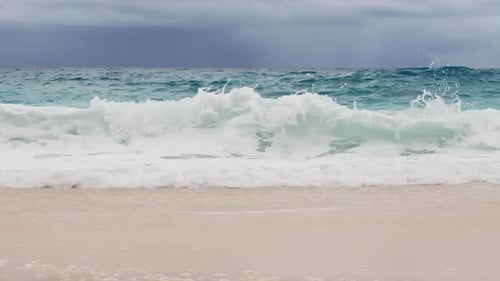 Panoramic Nature Background with Tropical Ocean Sandy Beach in Stormy Weather