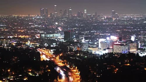 Los Angeles Downtown at Night Time Lapse America