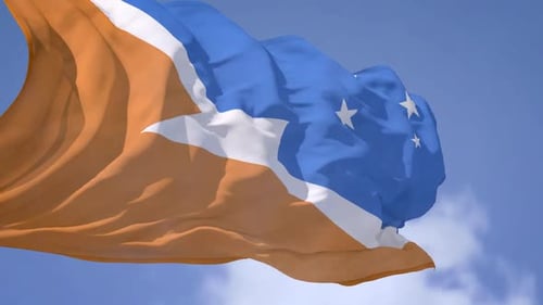 Realistic Blue and Orange Flag with Stars Waving