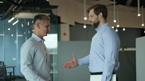 Two Businessmen Shaking Hands in Office