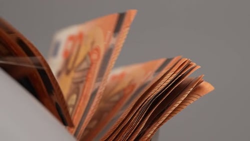 Money Counter Machine Counting Euro Banknotes Close Up