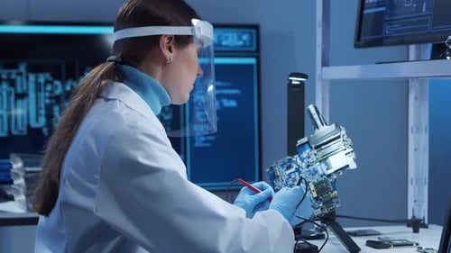 Die Mikroelektronik-Ingenieurin arbeitet in einem modernen wissenschaftlichen Labor an Computersystemen und