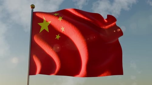 Realistic China Flag Waving In Blue Sky