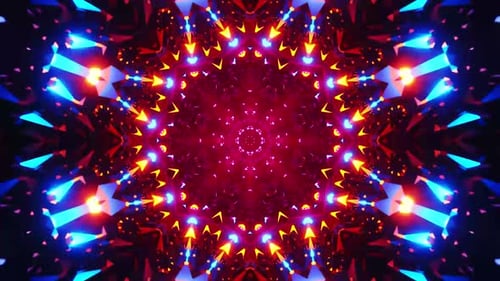 Vibrant kaleidoscope tunnel with dynamic glowing colorful patterns