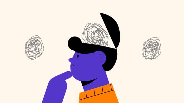 Flat Design Animation of Person Thinking with Tangled Thoughts ...