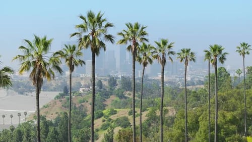Urban Aerial View of Beautiful Scenic Downtown Los Angeles Cityscape Blue Sky