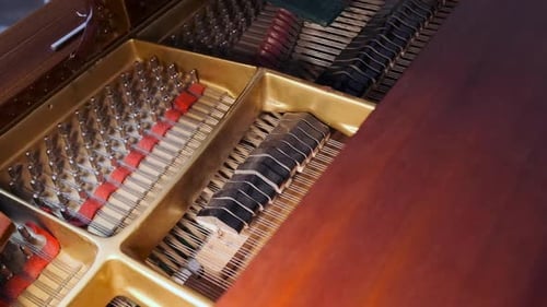 Piano Strings and Hammers Inside Grand Piano