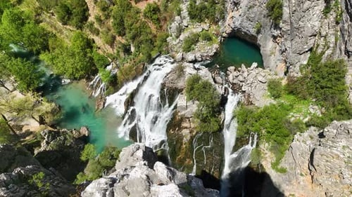 Tourist's Dream AweInspiring Aerial View of the Epic Waterfall in a Green Forest