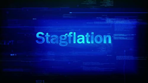Stagflation Text Reveal on Futuristic Digital Code Glitch Background